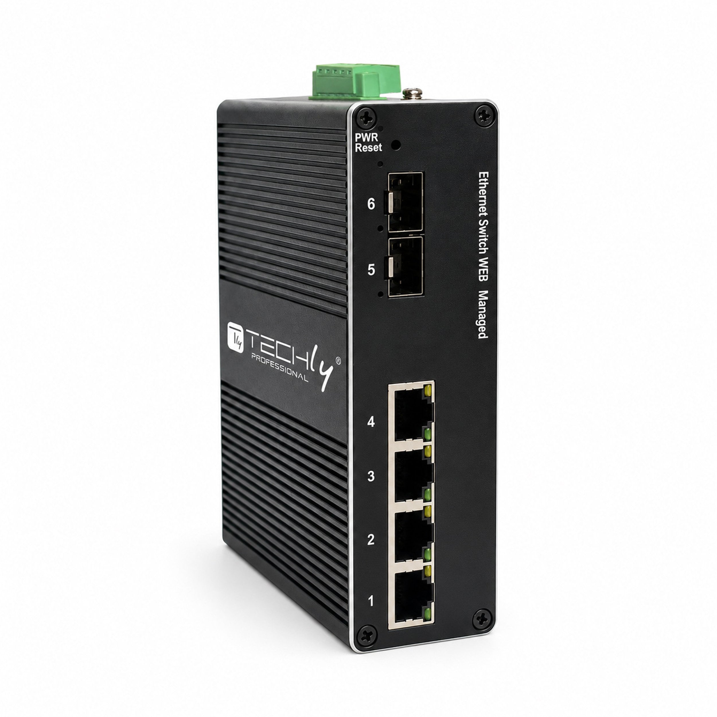 Convertitore Ethernet Industriale PoE Gigabit 4 Porte RJ45 + 2 Porte SFP 2.5G Gestito