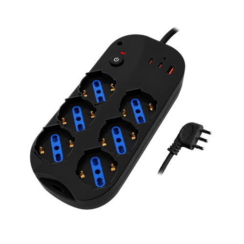 ATLANTIS P011-SL4016-W MULTIPRESA 6 POSTI (6 SCHUKO/ITA-BIP. 10/