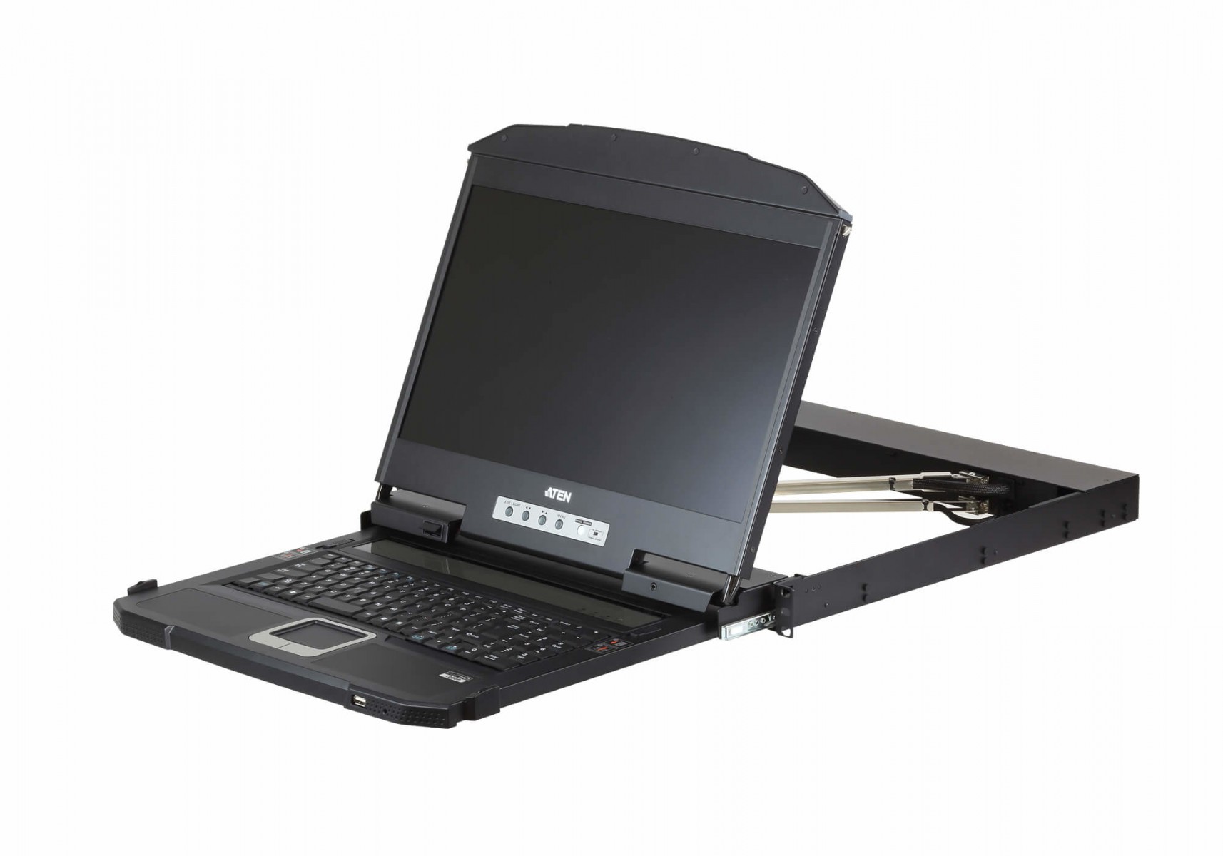 Aten CL3800NW-ATA-GG 1U Ultra Short Depth Doppio Rail WideScreen FHD LCD Console (USB / HDMI / DVI / VGA) con tastiera tedesca